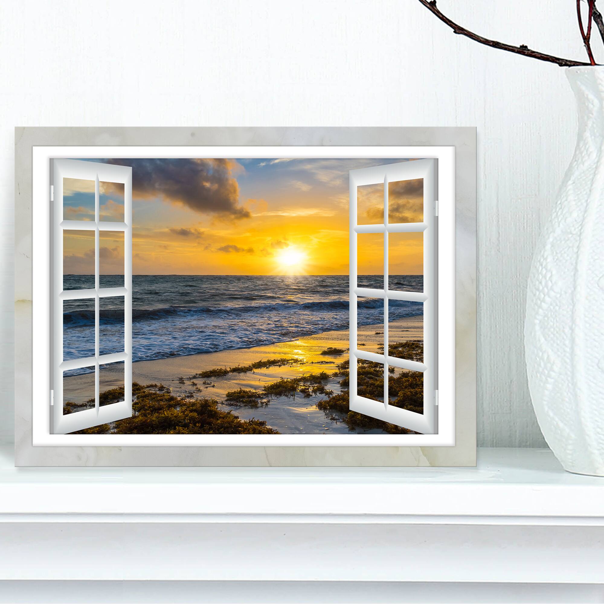 Designart - Open Window to Bright Yellow Sunset